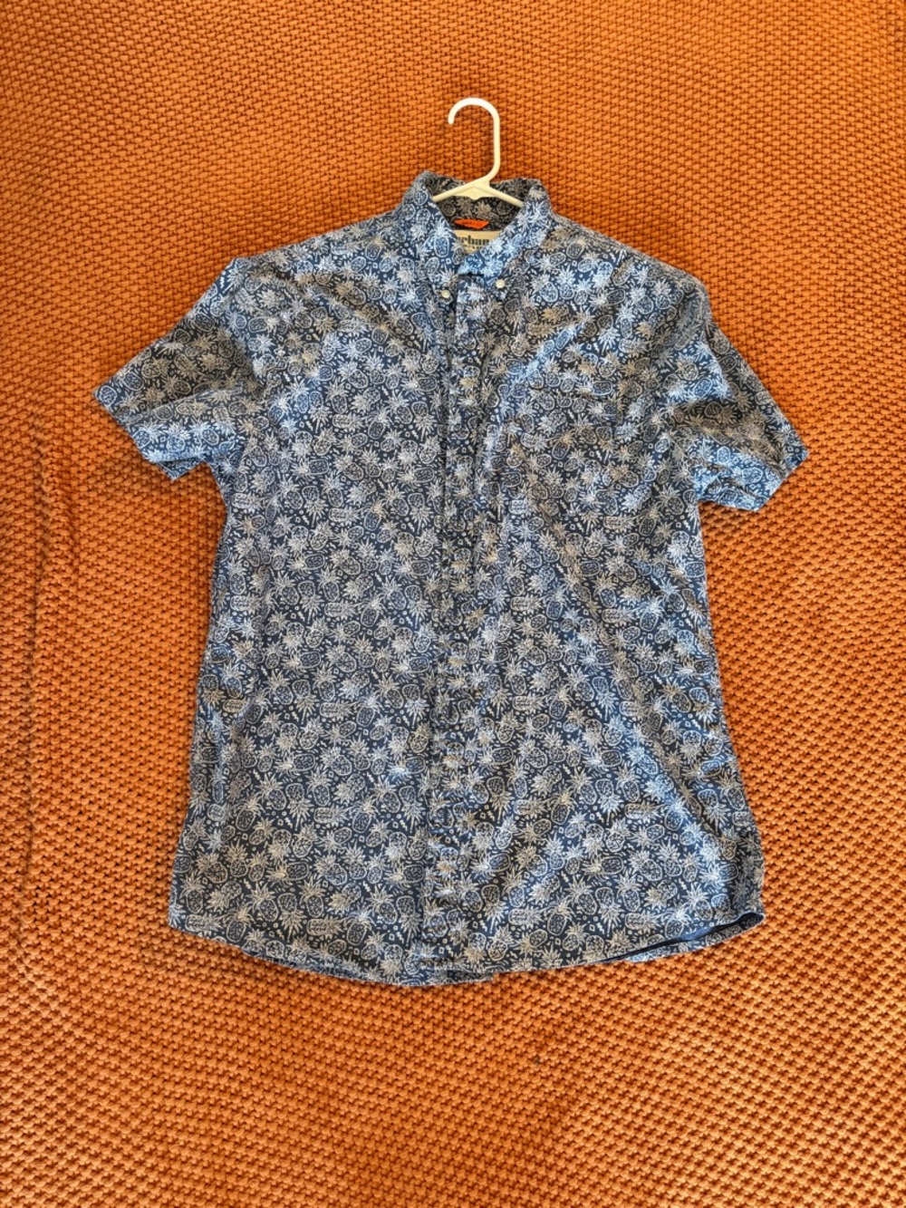 Men's Blue Floral Short-Sleeve Button-Up Shirt